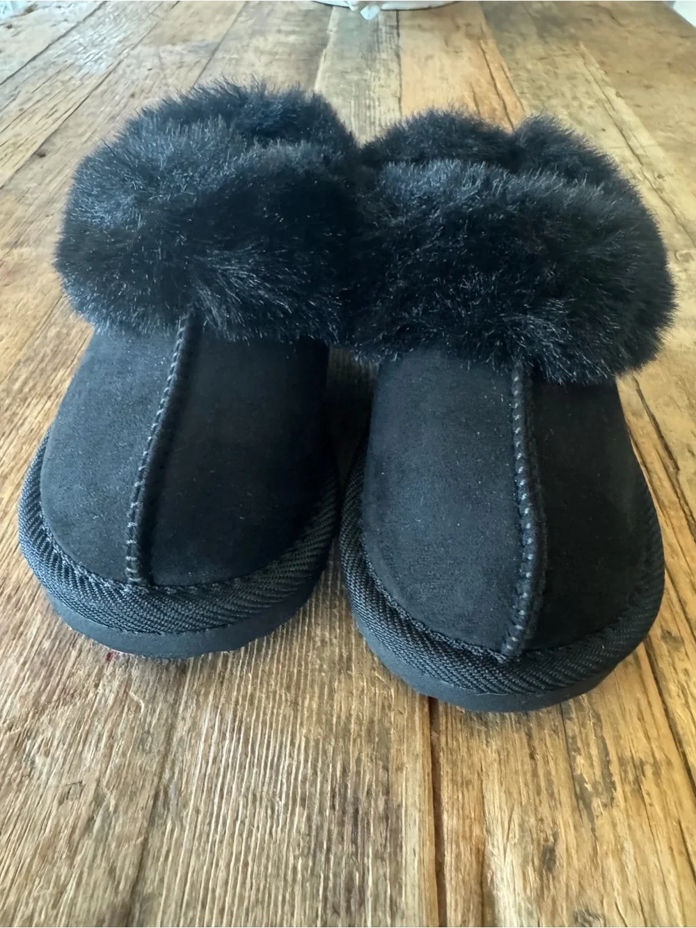 Toddler Piper Faux Fur Cuff Scuff Slippers - Cat & Jack™ Jet Black 7